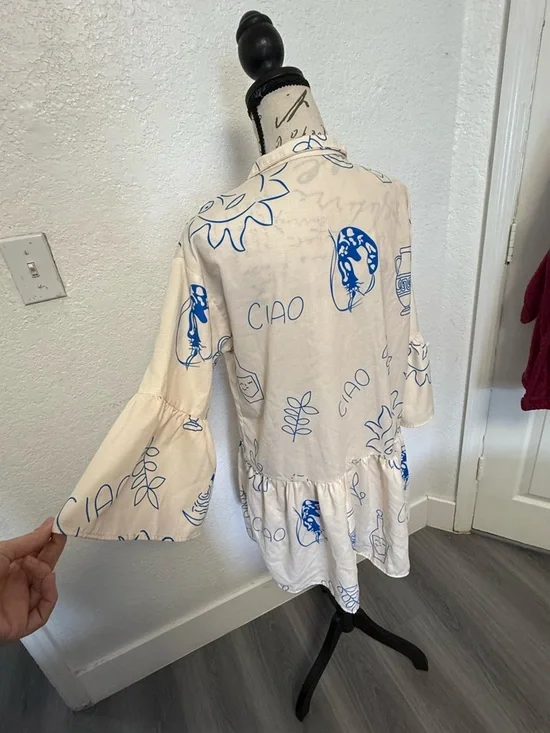 Commense "Ciao" Graphic Print Mini Dress - XS - Bell Sleeve & Tiered Hem - Picture 11 of 14